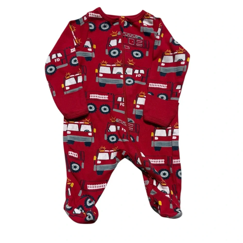 Wonder Nation | Red Fire Truck Footed Baby Pajama | Newborn